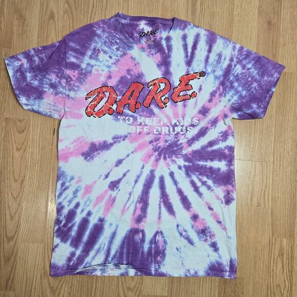 D.A.R.E. To Keep Kids Off Drugs Purple Tie-Dye T-Shirt Unisex Size Small Hipster - Picture 1 of 6